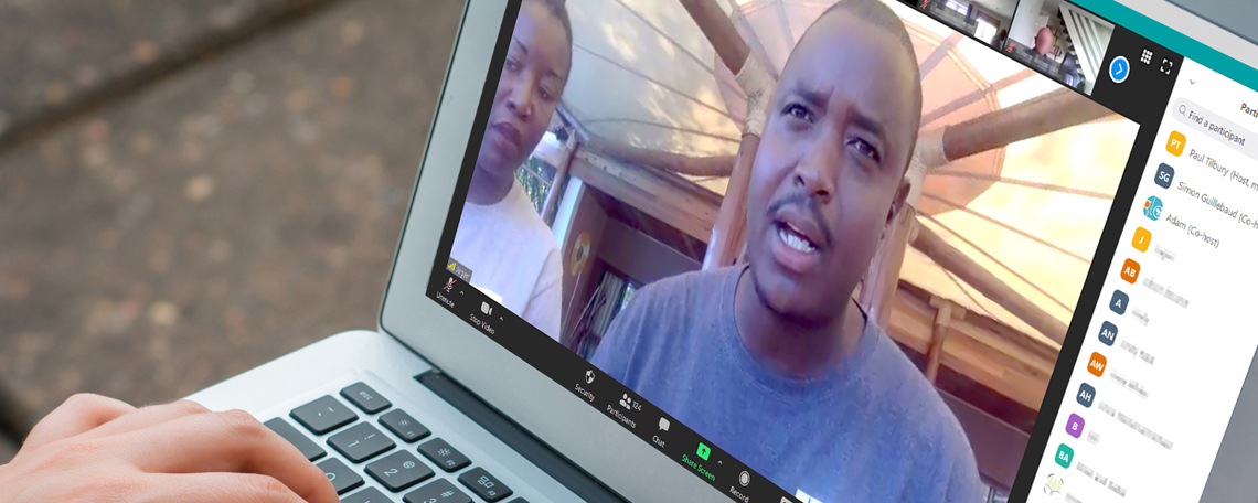 GLO a laptop on a zoom call with Jagen from YWAM