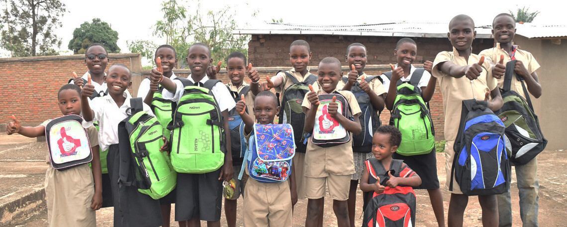 School kids with their new backpacks